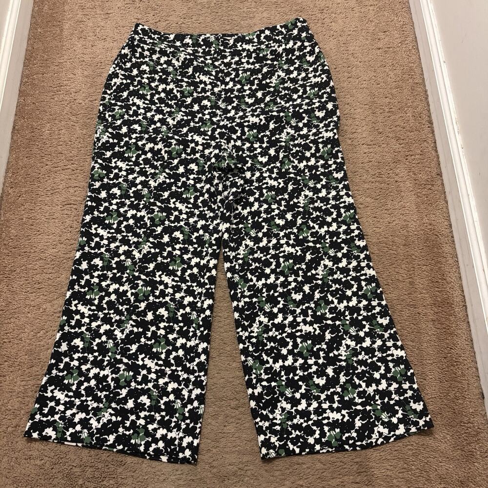 Boden Super Cool Wide Leg Pants US Size 10 Floral Black White Green